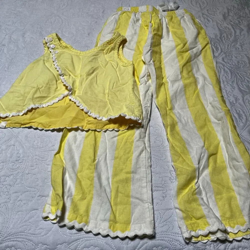 Love & Grow Lemon Stripe Bamboo Linen Pant Set Size 8